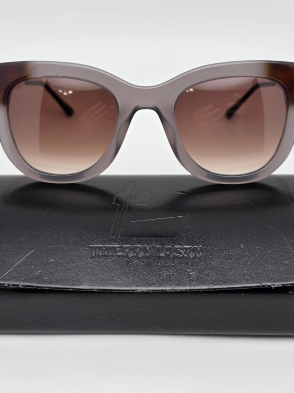 Thierry Lasry Sexxxy 704 Smokey Grey Frame Brown Lens Cat Eye Sunglasses w/ Case